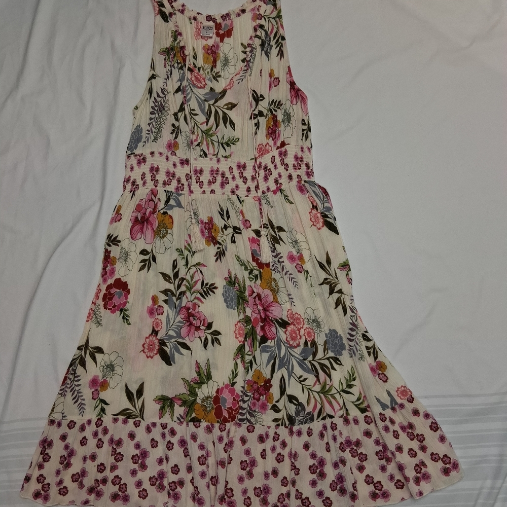 Bila Floral Midi Dress with Pink and Green Accents.summer Breeze Boho Sz L - Picture 5 of 16